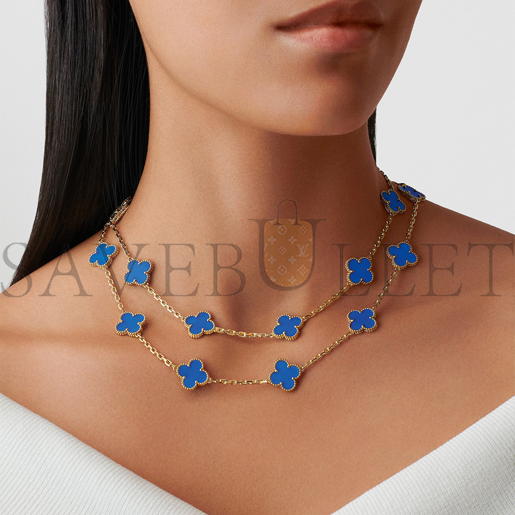 VAN CLEEF ARPELS VINTAGE ALHAMBRA LONG NECKLACE, 20 MOTIFS - YELLOW GOLD, AGATE  VCARP7RN00